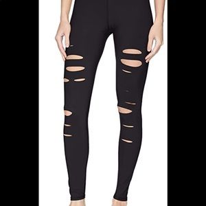 Alo Yoga Black High Waisted Ripped Warrior Legging XS